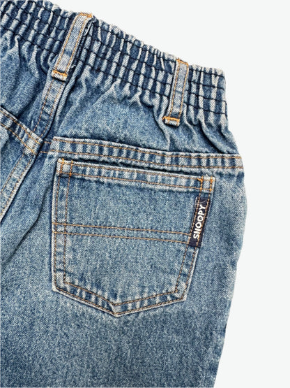 Kids Vintage denim jeans with Snoopy embroidery and elasticated waist for comfort, faded in all the right places. Age 2 years.