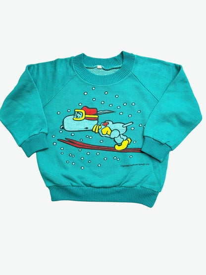 kids vintage Teal snoopy ski print sweatshirt jumper on a white background