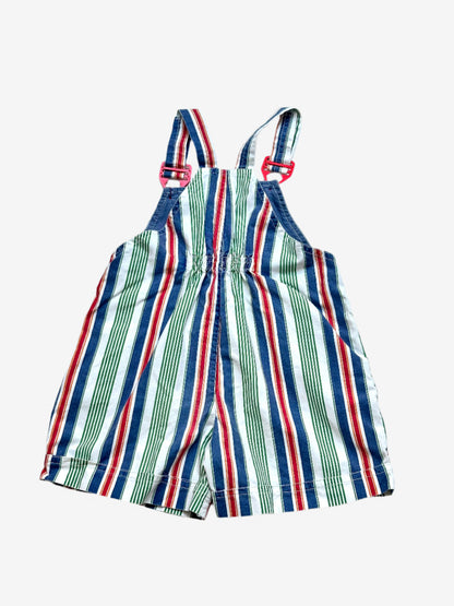 Kids Vintage multi-colour stripe short Dungarees,  with red trimmings, Age 18-24 months.