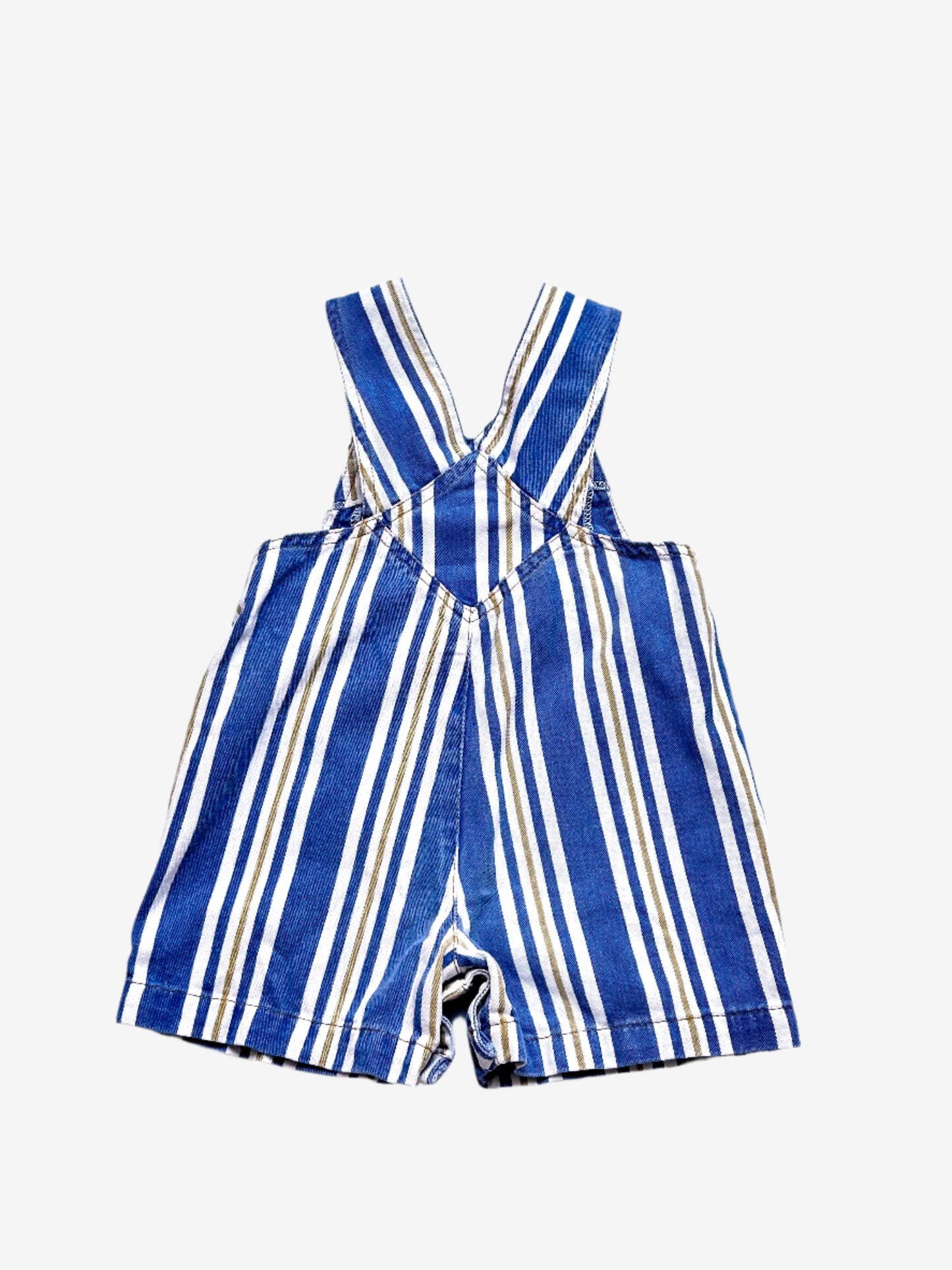 Kids vintage short dungarees in striped pattern, age 1 years.