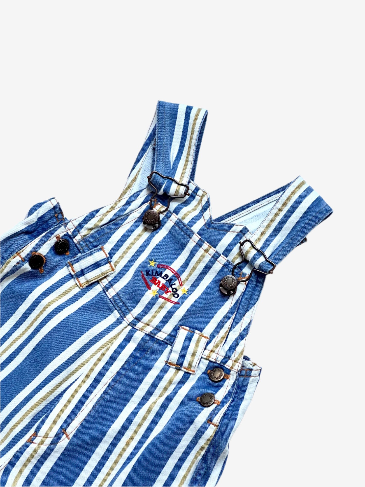 Kids vintage short dungarees in striped pattern, age 1 years.