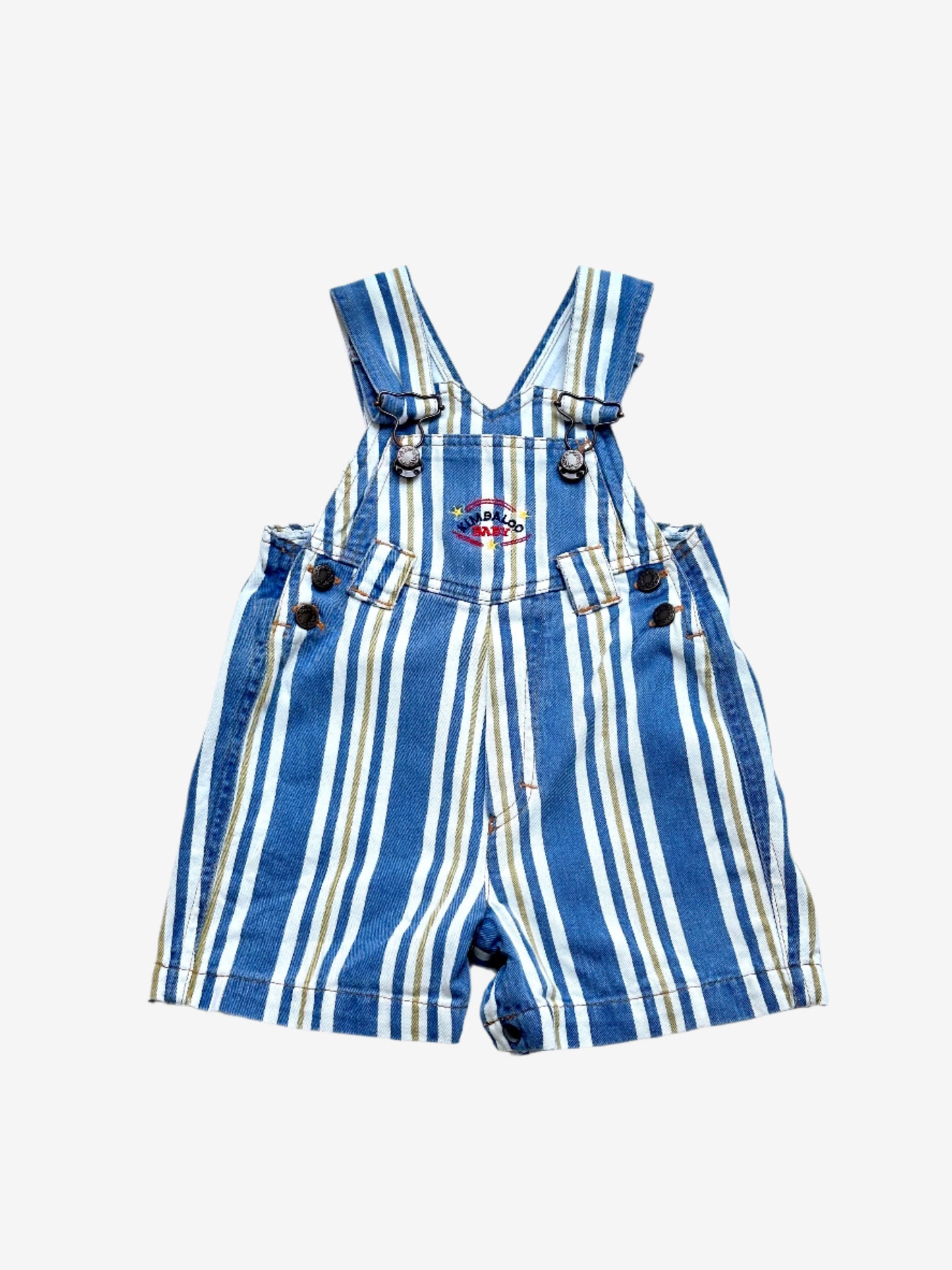 Kids vintage short dungarees in striped pattern, age 1 years.